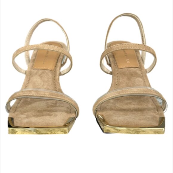 Good American Suede Beige Square Toe Heel Size 5 - Picture 5 of 10